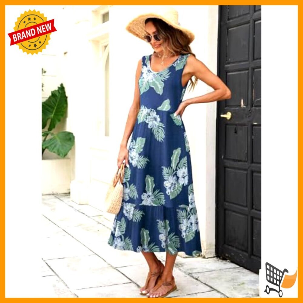 Plus Size Maxi Dress Sleeveless V Neck Tiered Pockets Summer Casual - Picture 3 of 7